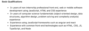 Job description for a Frontend Engineering role at Amazon